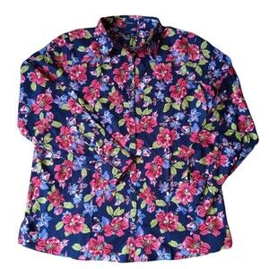 Lands End No Iron 100% Supima Button Down Floral Shirt Size 18 Tall